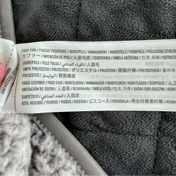 Abercrombie & Fitch Vest Women Small Sherpa Fleece Jacket Gray Leather Pocket - Picture 7 of 8